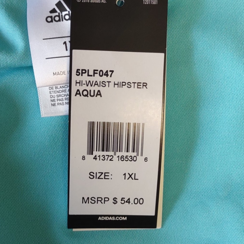 Adidas HIgh Waist Hipster Bikini Bottom Aqua 1X - Picture 12 of 12